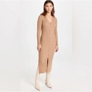 CLUB MONACO 100% Wool Cardigan Midi Dress Ribbed Button Front Sz S $250 {N29}
